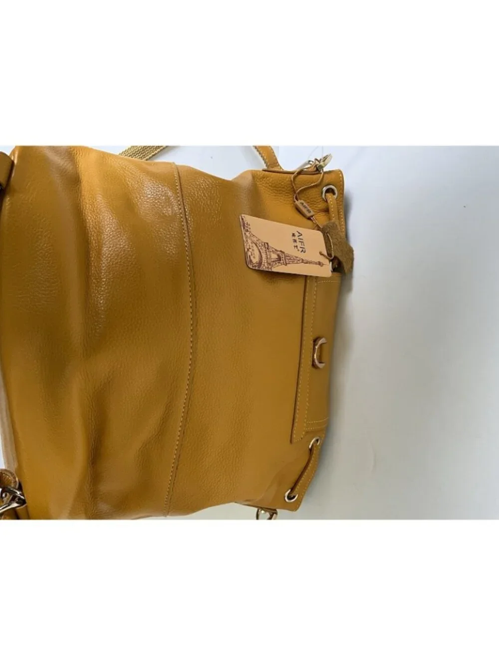 Genuine Pebbled Leather Backpack Vintage Style Multi-Pocket Buckle Bag NWT AFIR